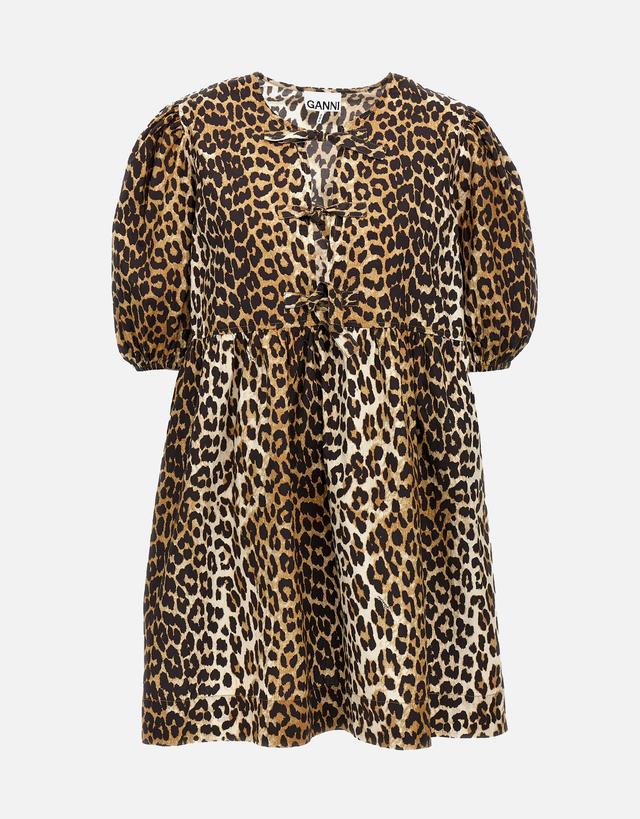 Ganni Leopard Cotton Mini Dress - EU 46