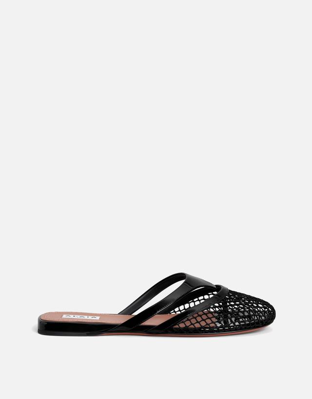 ALAÃÂA Infradito Fishnet Leather Flat Mules - 36