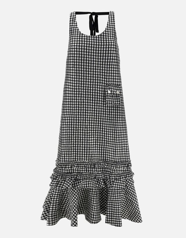 Ganni Crinkled Check Sleeveless Midi Dress - 46