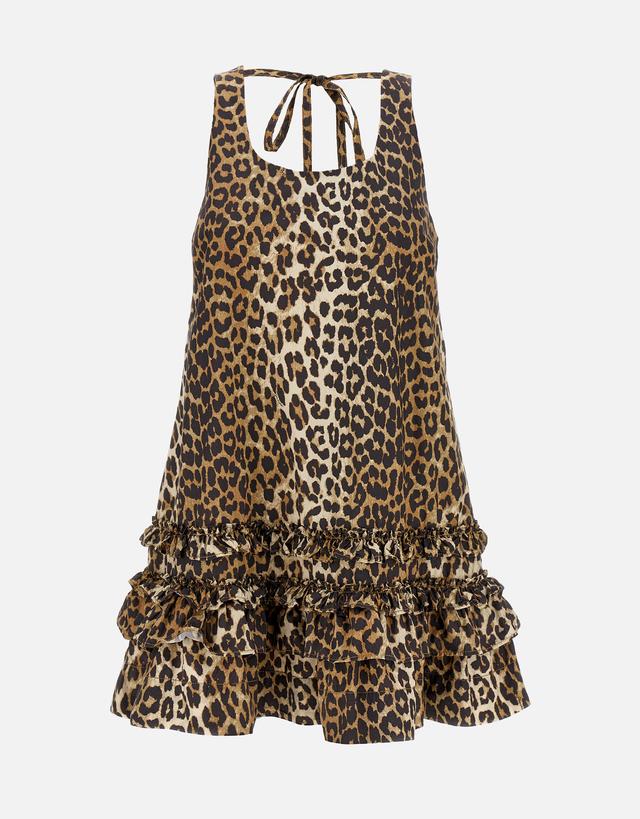 Ganni Leopard Cotton Poplin Mini Dress - 38