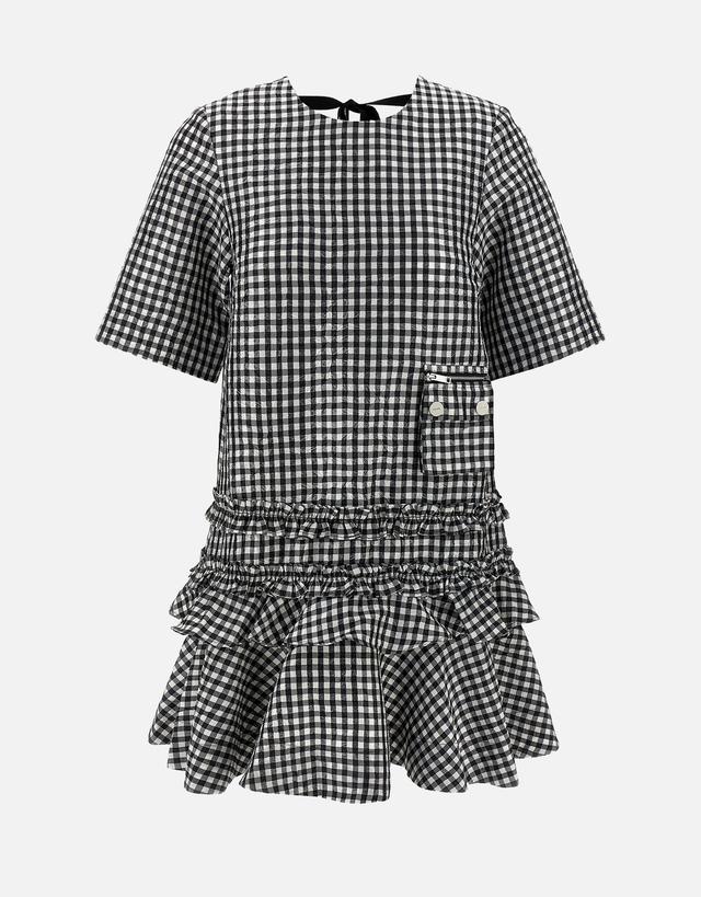 Ganni Crinkled Check Mini Dress - 36