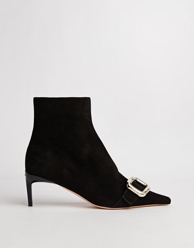 Roger Vivier Viv' Canard Suede Metal Buckle Mid-Heeled Ankle Boots - 38