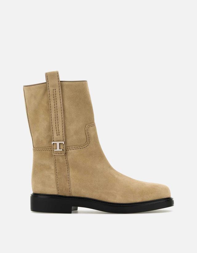 Tod's T Timeless Calfskin Leather Flat Ankle Boots - 38