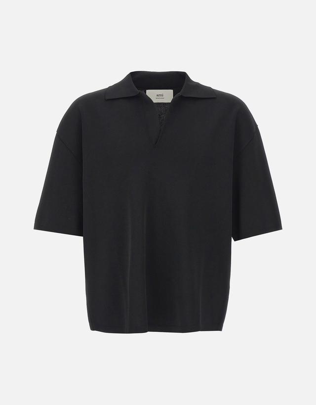 AMI Paris V-Neck Polo Shirt - L