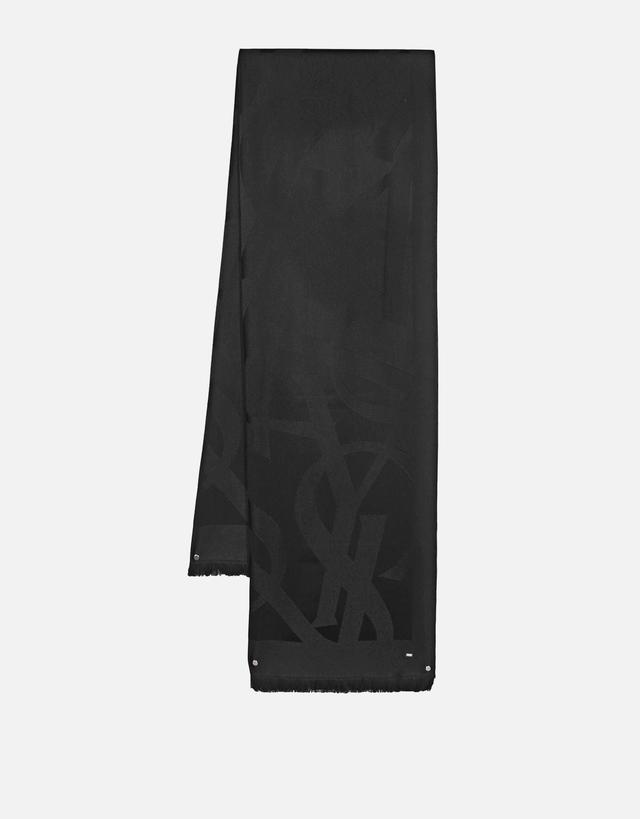Saint Laurent Unisex Monogram Wool Fringed Scarf