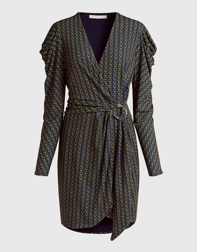 Jonathan Simkhai Chain Jacquard V-neck Belted Wrap Mini Dress - M