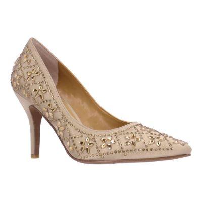 J. Reneé Women's Barlow Slip-On Pump in Beige, Fabric/Rhinestones, Size 10.5 M, 3.25 Inch Heel