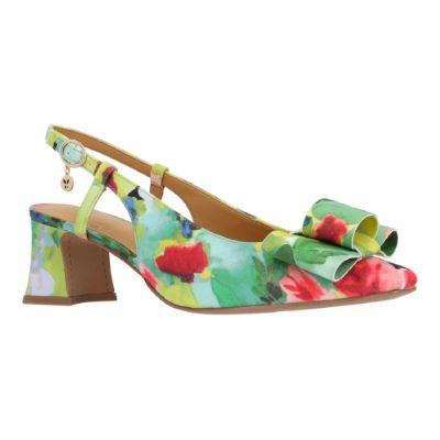 J. Reneé Women's Greer Slingback Pump in Green and Pink and Black, Fabric, Size 6 M, 2 Inch Heel