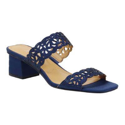 J. Reneé Women's Keetana Slip-On Sandal in Navy Blue, Fabric/Rhinestones, Size 12 W, 1.75 Inch Heel