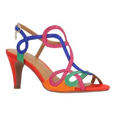 J. Reneé Women's Lulah Strappy Sandal in Bright Multicolor, Fabric, Size 12 W, 2.75 Inch Heel