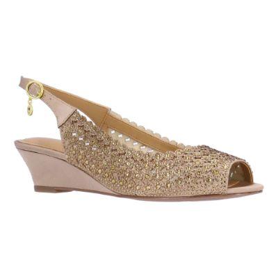 J. Reneé Women's Malorie Slingback Pump in Beige, Fabric/Rhinestones, Size 7 M, 1.5 Inch Heel