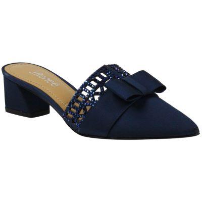J. Reneé Women's Randa Slide Mule in Navy Blue, Satin/Rhinestones, Size 8.5 W, 2 Inch Heel