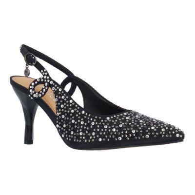 J. Reneé Women's Viviene Slingback Pump in Black, Fabric/Rhinestones, Size 10.5 W, 3 Inch Heel