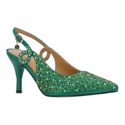 J. Reneé Women's Viviene Slingback Pump in Emerald, Fabric/Rhinestones, Size 10.5 W, 3 Inch Heel
