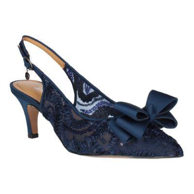 J. Reneé Women's Yazmine Slingback Pump in Navy Blue, Fiesta Lace/Satin, Size 7 M, 2.25 Inch Heel