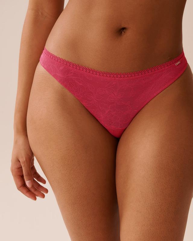 la Vie en Rose Lace Thong Panty - Raspberry Pink XXL