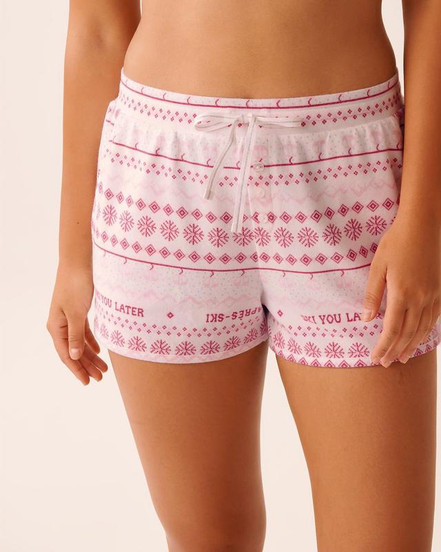 la Vie en Rose Pink Fair Isle Print Recycled Fibers Pajama Shorts - Pink Fair Isle XS