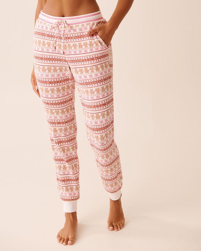 la Vie en Rose Teddy Bear Print Waffle Knit Jogger Pajama Pants - Fair Isle/Teddy Bears XS