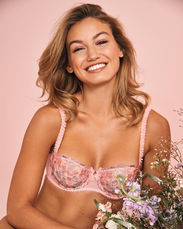 la Vie en Rose Unlined Balconette Bra - Peachy Pink Flowers 36C