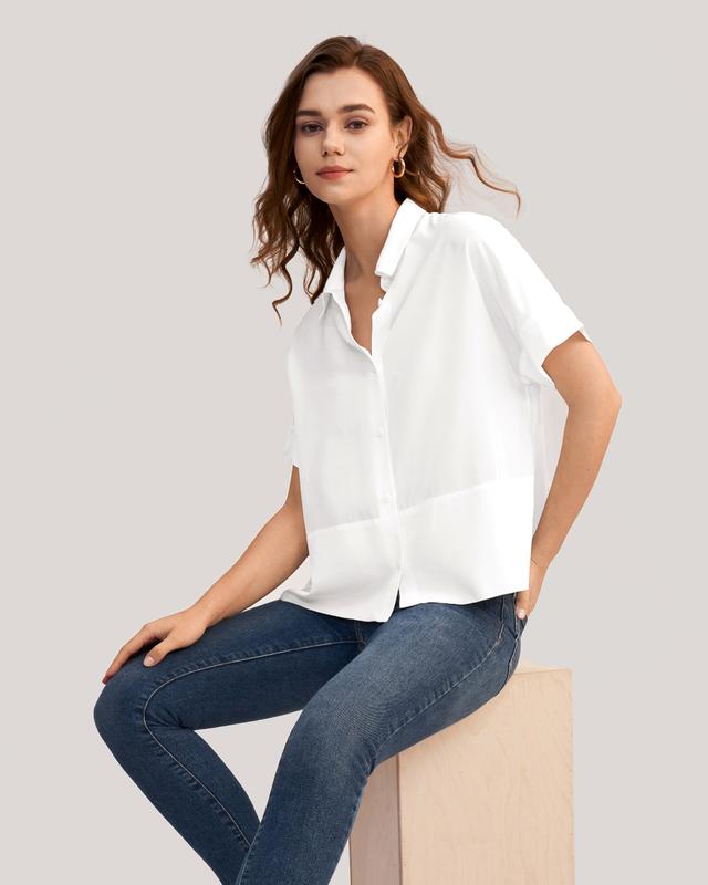 LILYSILK Female Silk Shirt United Kingdom High Quality 100 Percent Hypoallergenic Shirt Collar Silk Tops White XL
