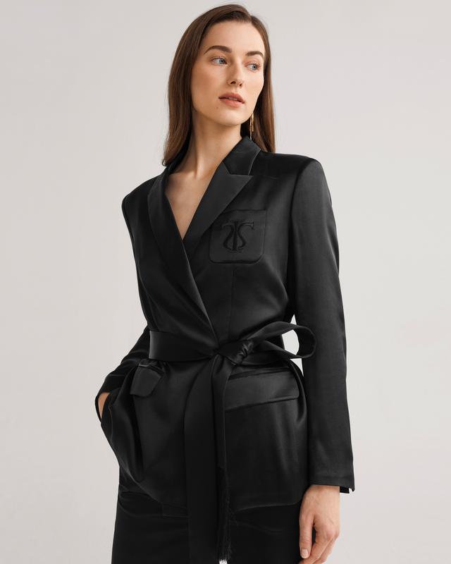 LILYSILK womens Blazer Black UK Premium Silk Casual Pad Shoulder Outerwear 12