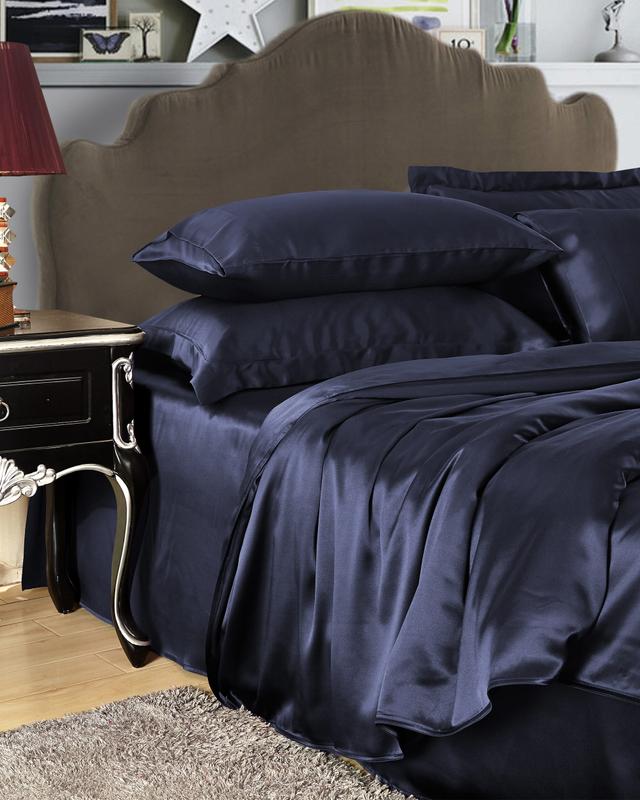 LILYSILK Silk Bedding Navy Blue UK 25 Momme Silk Skin Friendly Silk Duvet Cover Single (140W x 200L cm)