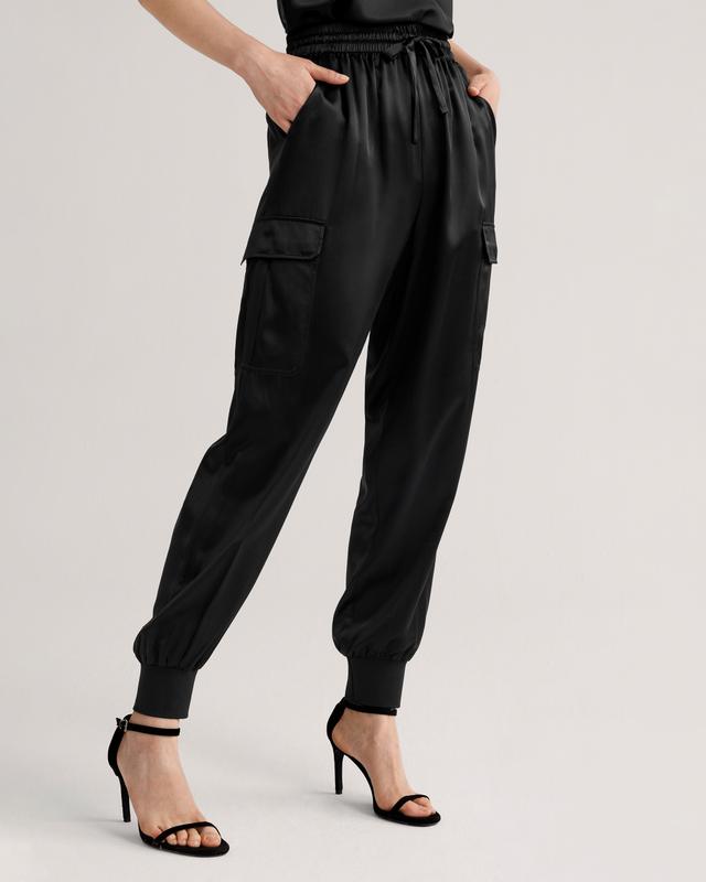 LILYSILK Pantalon En Soie Noir Femme Rellette À Poignets Côtelés 100% Soie Léger Et Résistant Aux Rides Pantalon Noir 36
