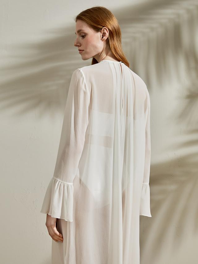 LILYSILK Womens Long Silk Dress - Natural White Natural Silk - Basic Semi-Sheer Dress S