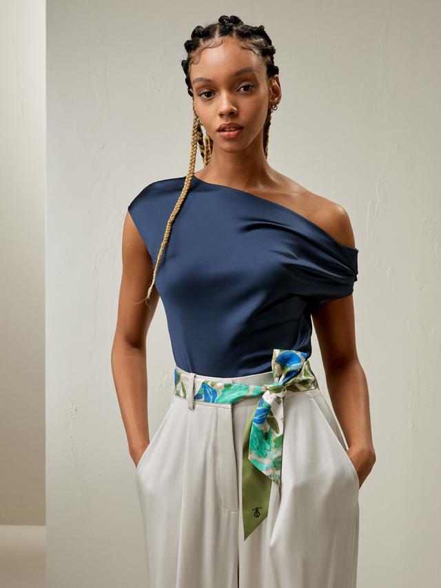 LILYSILK Top Soie Femme Bleu Marine Top À Une Épaule, Collier Bénitier 100 % Soie Charmeuse Léger Et Résistant Aux Rides 46