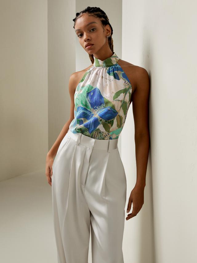 LILYSILK Top En Soie Femme Motif Floral Flirty Keyhole Au Dos, Forme Régulière 100% Soie Naturelle Élégance Intemporelle Et Style Sophistiqué 40