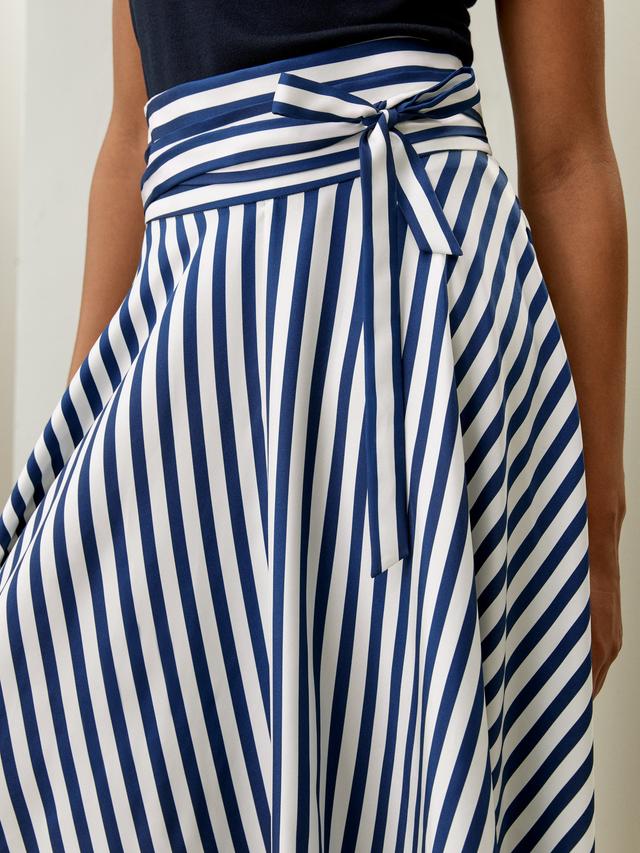 LILYSILK Female Silk Midi Skirt - Blue-White-Pinstripes 100% Silk - Classic Self-Tie Striped Skirt 6