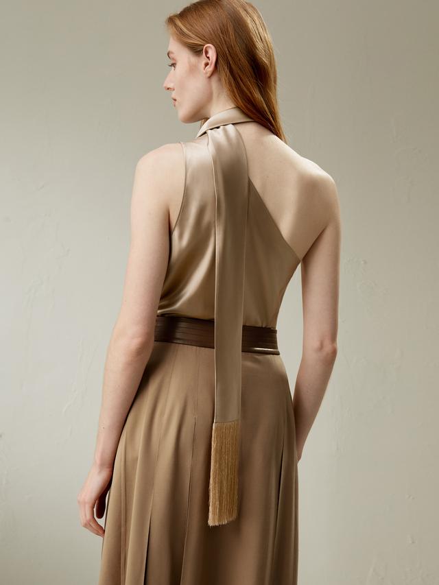 LILYSILK Female Silk Tank - Khaki Pure Silk - Romantic Tassel Straps Camisole 4