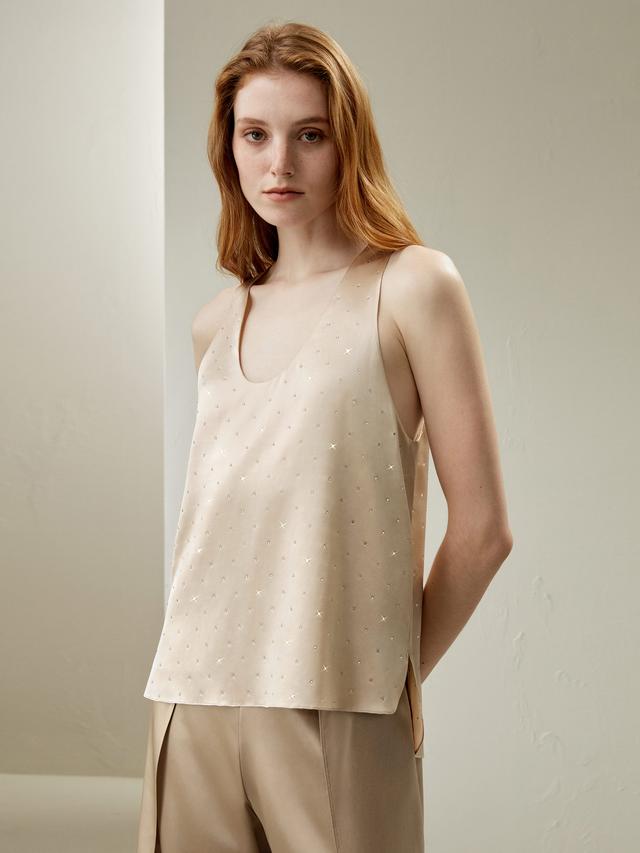 LILYSILK Female Sleeveless Silk Top - Gravel Gold 100% Grade 6A Silk - Breathable U-Neck Top XL