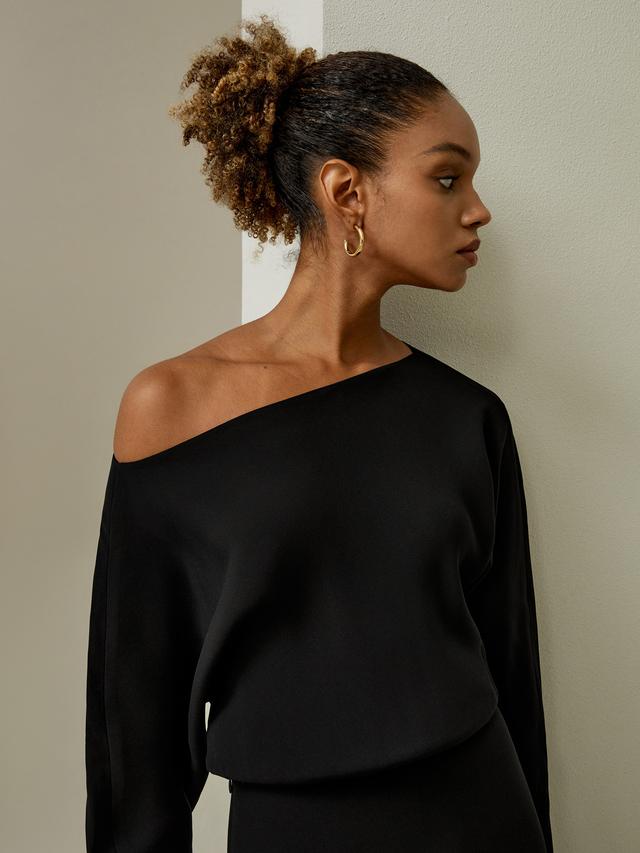 LILYSILK Long Sleeve Gathered Silk Mini Dress Gathered At The Waist Perfect Wardrobe Staples United Kingdom Black UK 16