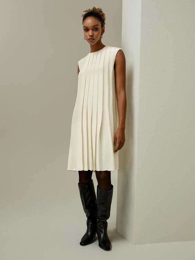 LILYSILK White Silk Dress 30MM Silk Crepe And Chiffon Crewneck And Sleeveless Perfect For Work Or Casual UK White UK 6
