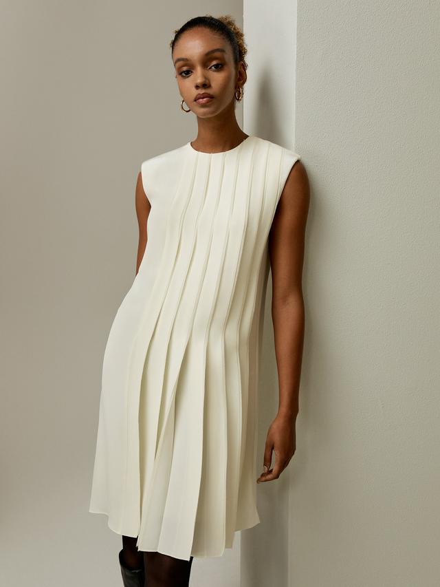 LILYSILK Silk Dress Crewneck And Sleeveless Versatile For All Occasions UK White UK 16