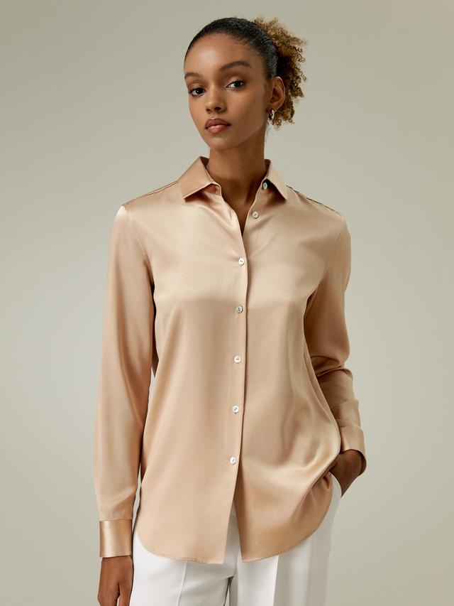 LILYSILK Silk Shirt Women Natural Silk Shell Button Suitable For Work UK Camel L