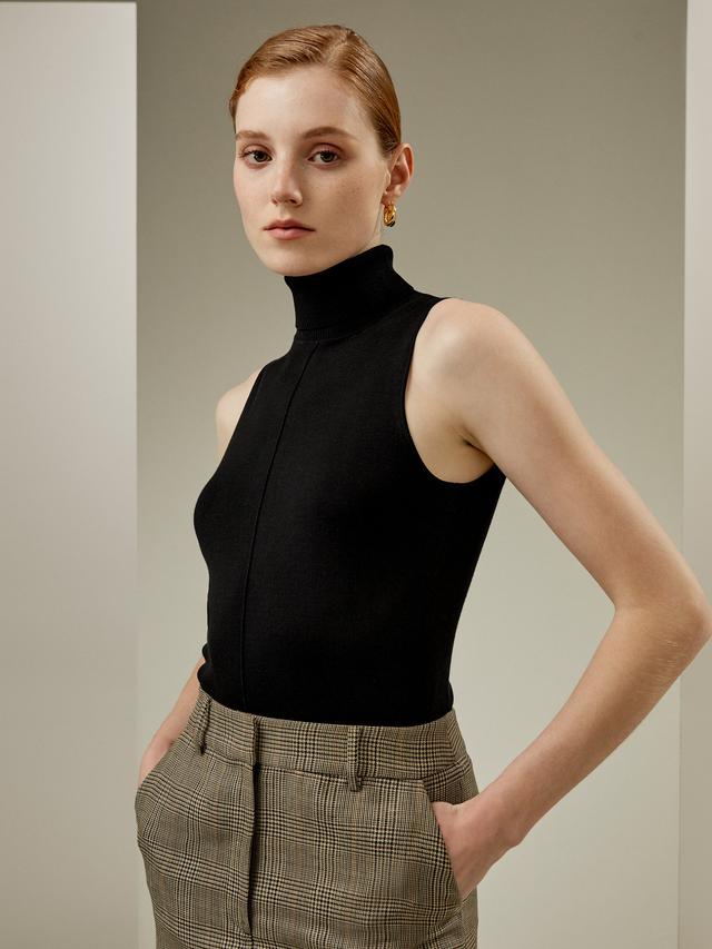 LILYSILK Haut Soie Noir Col Roulé Et Sans Manches Tricot De Soie Un Toucher Incroyablement Doux Et Confortable XL