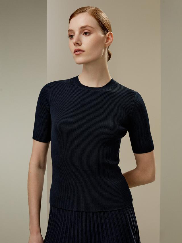 LILYSILK Silk Tee Shirts - Ladies - Navy Blue Natural Silk - Gorgeous Crew Neck Top S