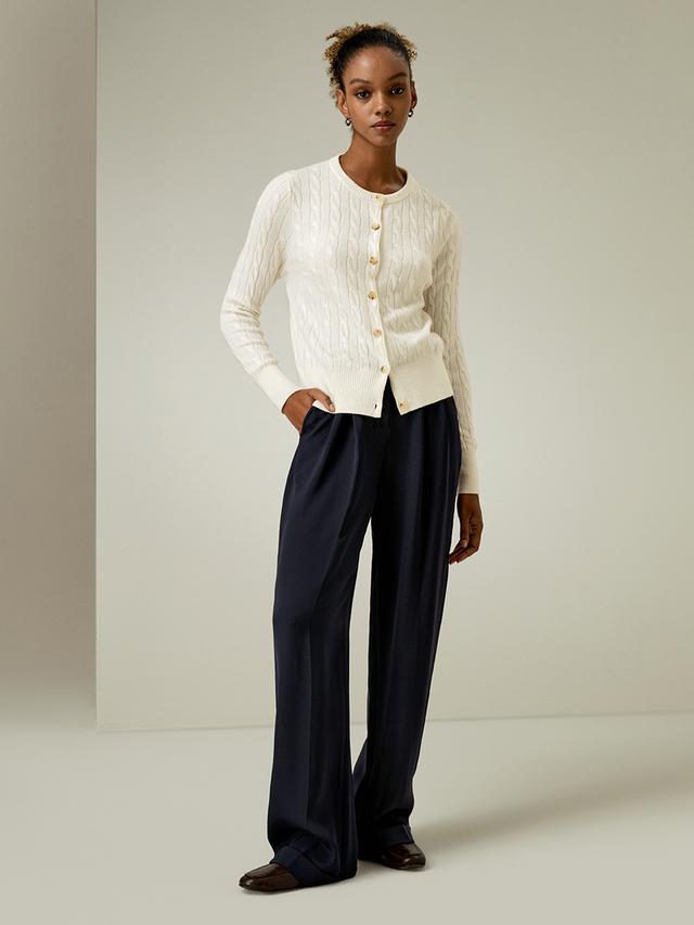 LILYSILK Cardigan Blanc Col Ras Du Cou En Tricot Côtelé 100% Bébé Cachemire Une Touche D'Élégance Dans Votre Vie S