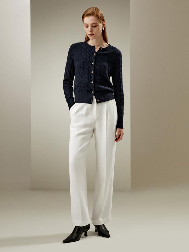 LILYSILK Cardigan Bleu Marine Col Ras Du Cou En Tricot Côtelé 100% Bébé Cachemire Élégance Intemporelle Et Style Sophistiqué XL