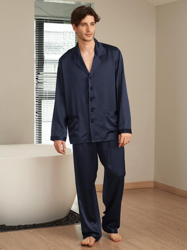 LILYSILK Mens Silk Pyjamas Navy Blue Xs With 100