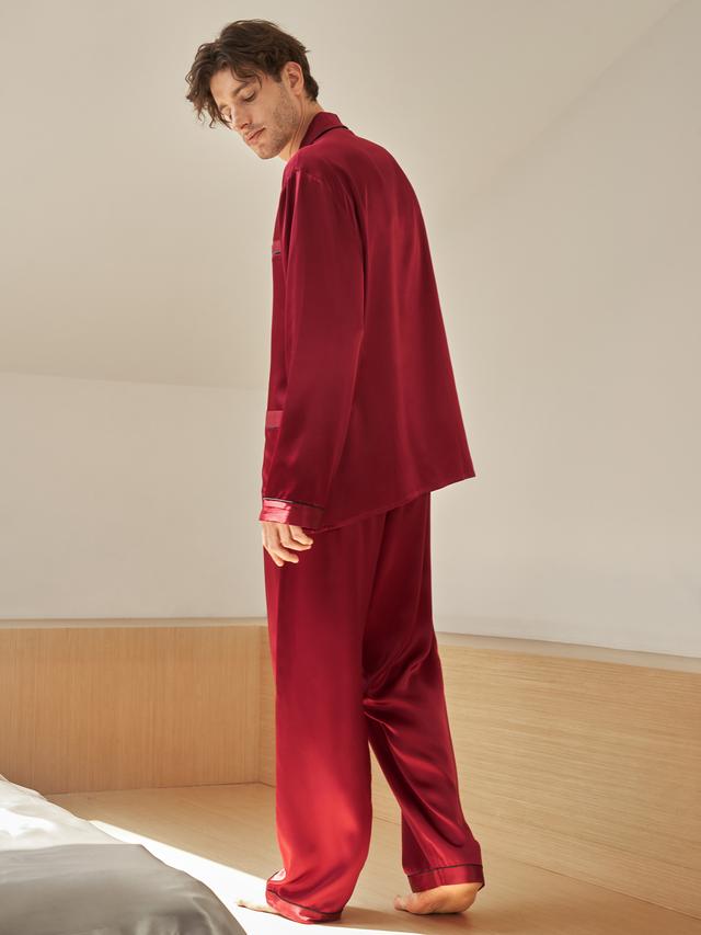 LILYSILK Silk Pyjamas For Men Red Xs With Contrast Piping