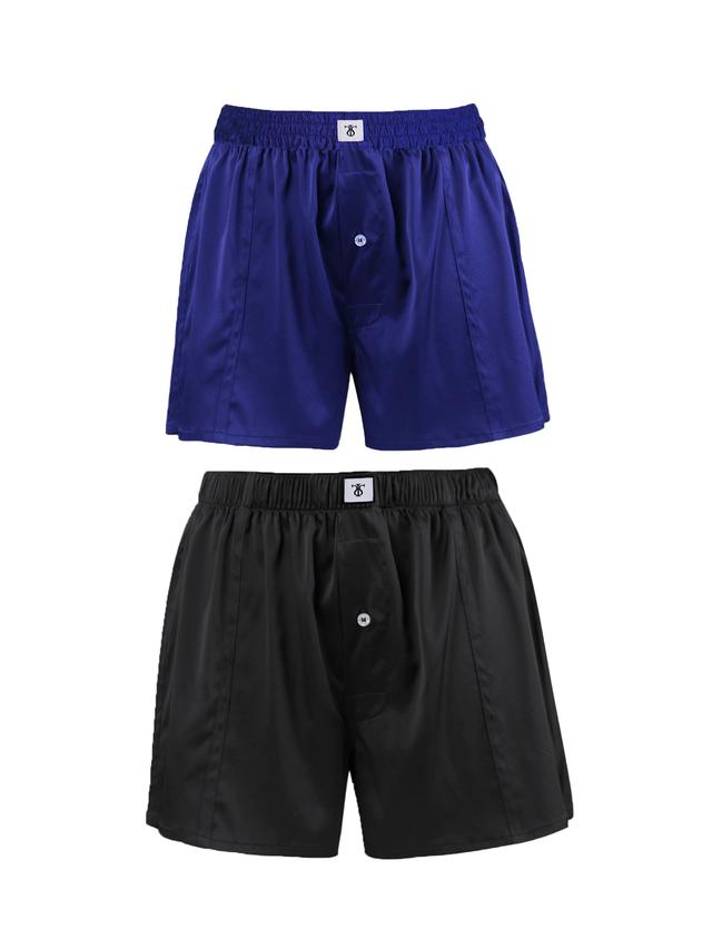 LILYSILK Mulberry Silk Boxer for Men Mid-Rise Wide Elastic Waistband More Comfortable to Wear Black & Blue