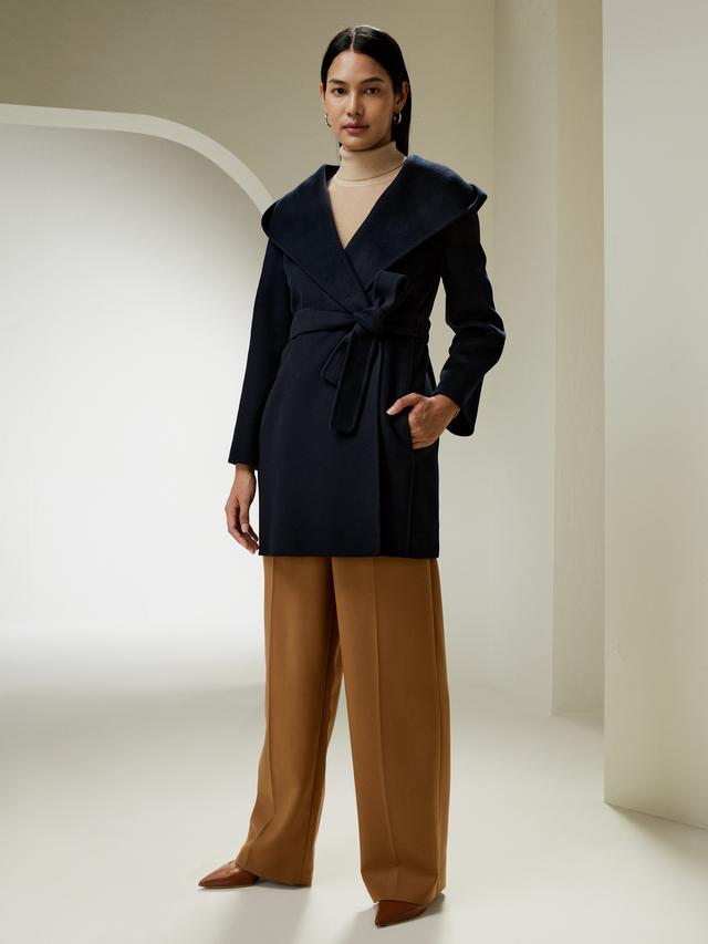 Lilysilk Cashmere-Wool-Blend Belted Short Hooded Coat Stylish And Versatile United Kingdom Navy Blue Xl