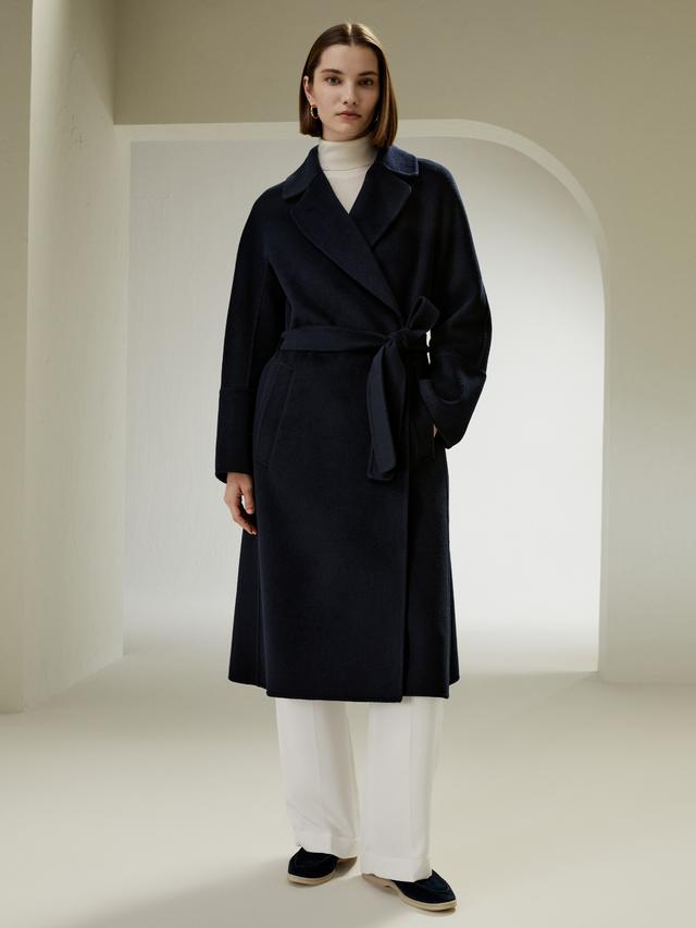 LILYSILK Wool Coat Navy Blue Cashmere-Wool-Blend Luxurious Double-Faced Coat L