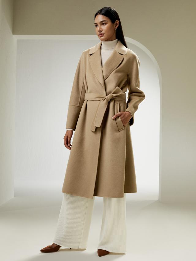 Lilysilk Wool-Blend Robe Coat Classic Wide Lapel Collar Stylish And Versatile United Kingdom Camel Xl