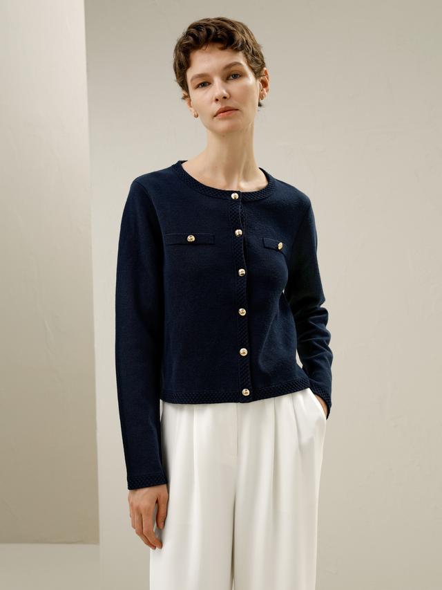 LILYSILK Merino Wool Cardigan Women's Navy Blue Merino Wool Warm Button-Front Sweater L