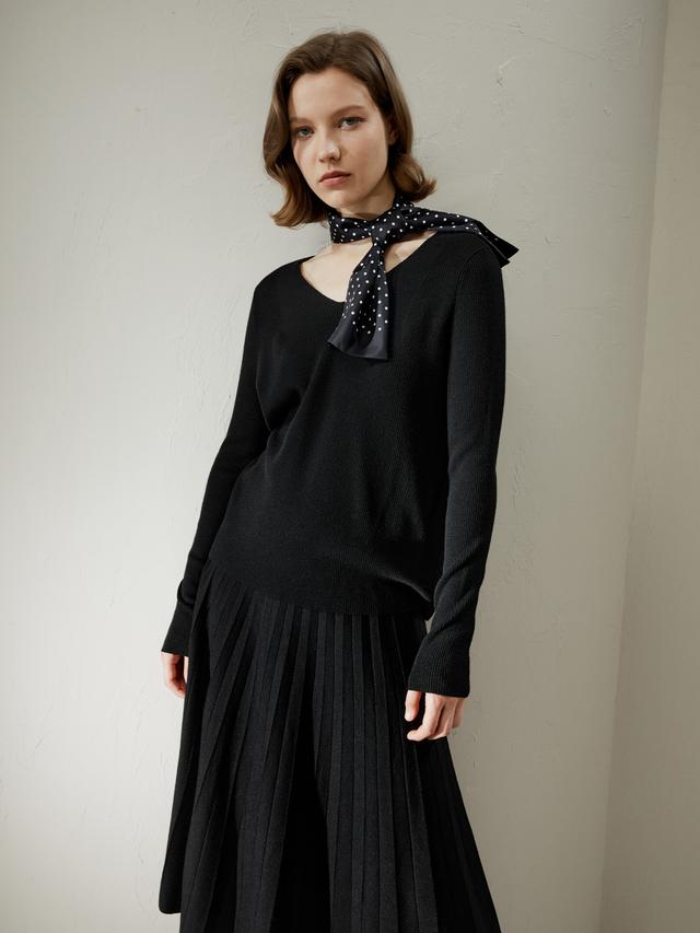 LILYSILK Pull Femme Noir Noir Col V, Épaule Tombante Détendue Laine Mérinos Ultra Fine Équilibre Parfait De L'Épaisseur M