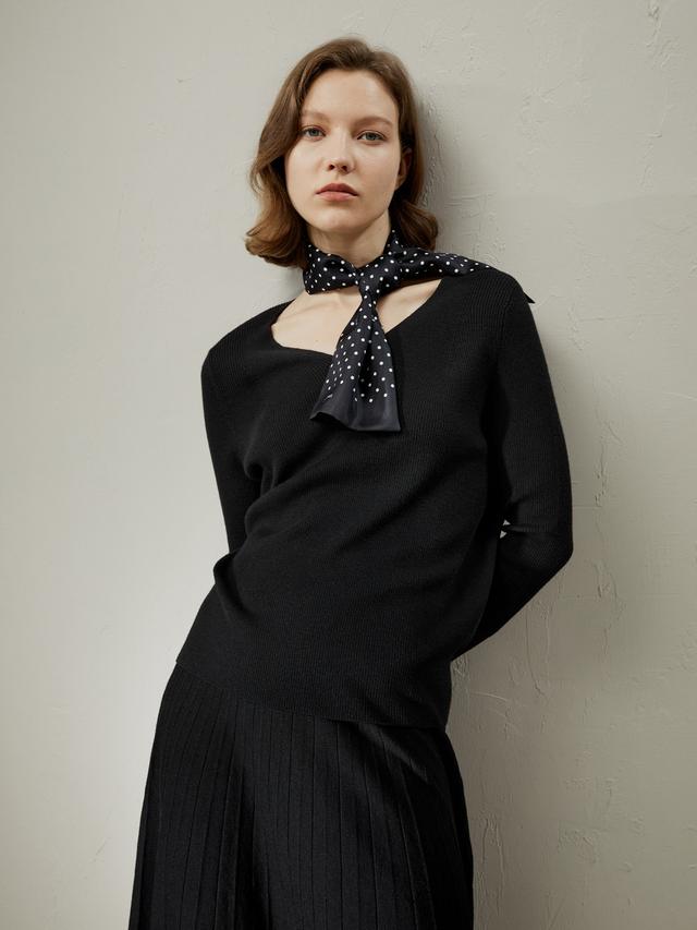 LILYSILK Pull Noir Col V Femme Noir Encolure En V Large, Coupe Ample 100% Laine Idéal Pour Les Rassemblements Confortables L